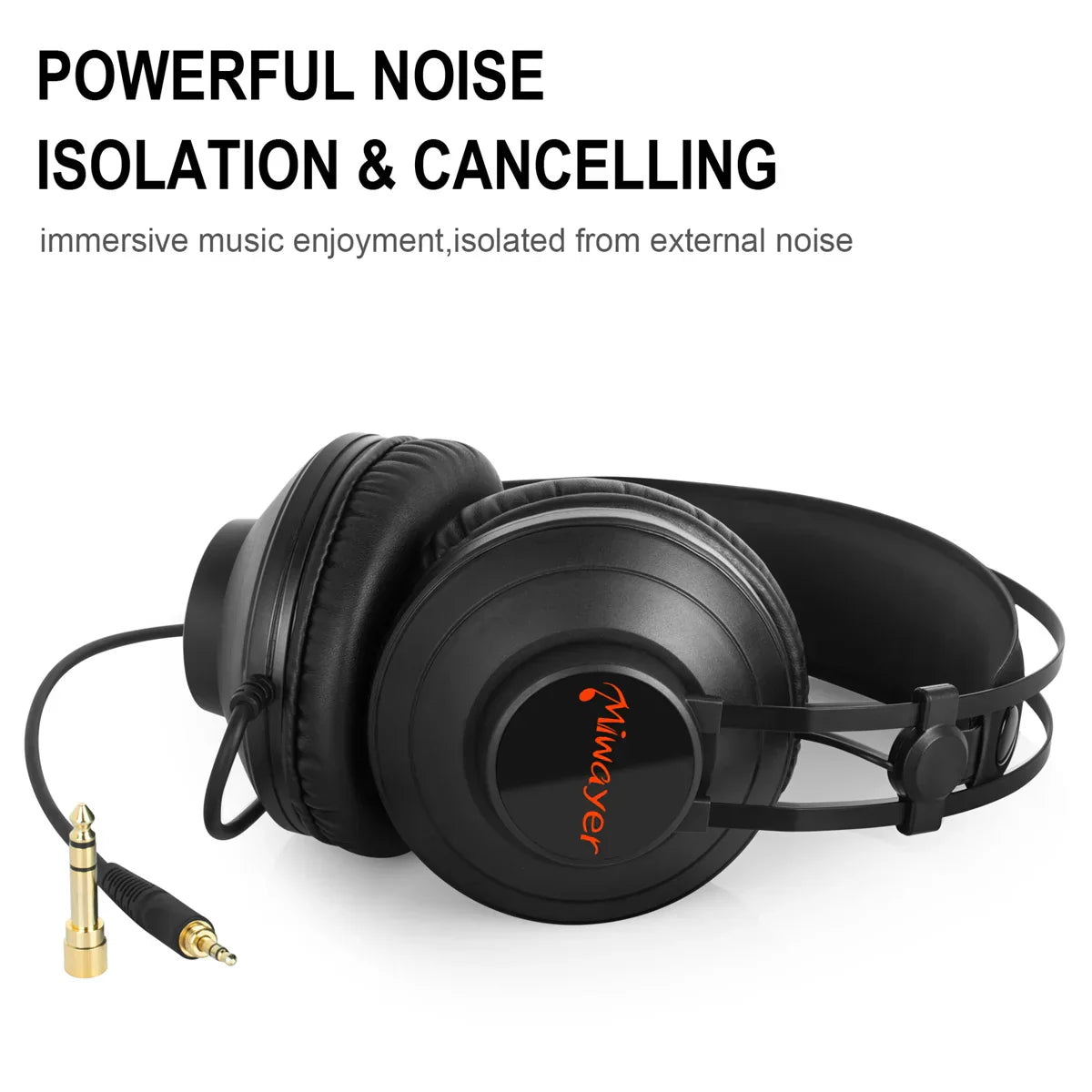 Black over-ear studio monitor headphones with matte finish and orange miwaver branding for recording monitor headset use with guitarcellphone mixer amp