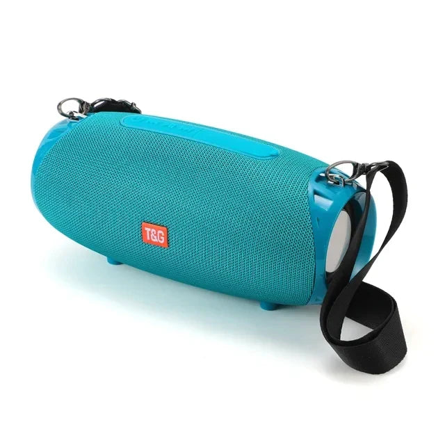 Teal mesh-textured t&g som bluetooth speaker portable sound box with black strap wireless woofer bass for powerful audio