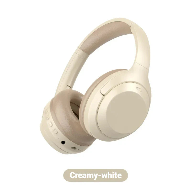 Creamy-white subwoofer gaming wireless over ear hifi stereo headphones with soft padded earcups and noise reduction sports earphones