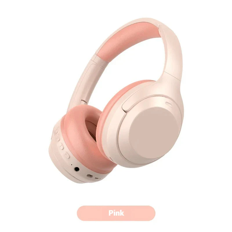 Pastel pink subwoofer gaming wireless over ear headphones with soft cushioned ear hifi stereo and noise reduction sports earphones