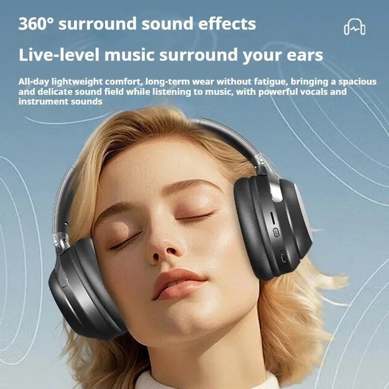 Black over-ear subwoofer gaming wireless headphones with metallic accents ear hifi stereo noise reduction sports earphones