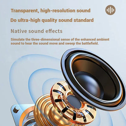 Golden and black subwoofer gaming wireless ear hifi stereo driver with metallic accents for noise reduction sports earphones