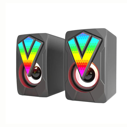 Black rectangular subwoofer stereo surround speakers with vibrant rainbow rgb gaming lights for desktop pc loudspeakers
