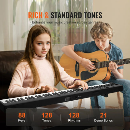 SucceBuy black 88 key foldable piano keyboard piano bluetooth with standard tones for beginners and portable use