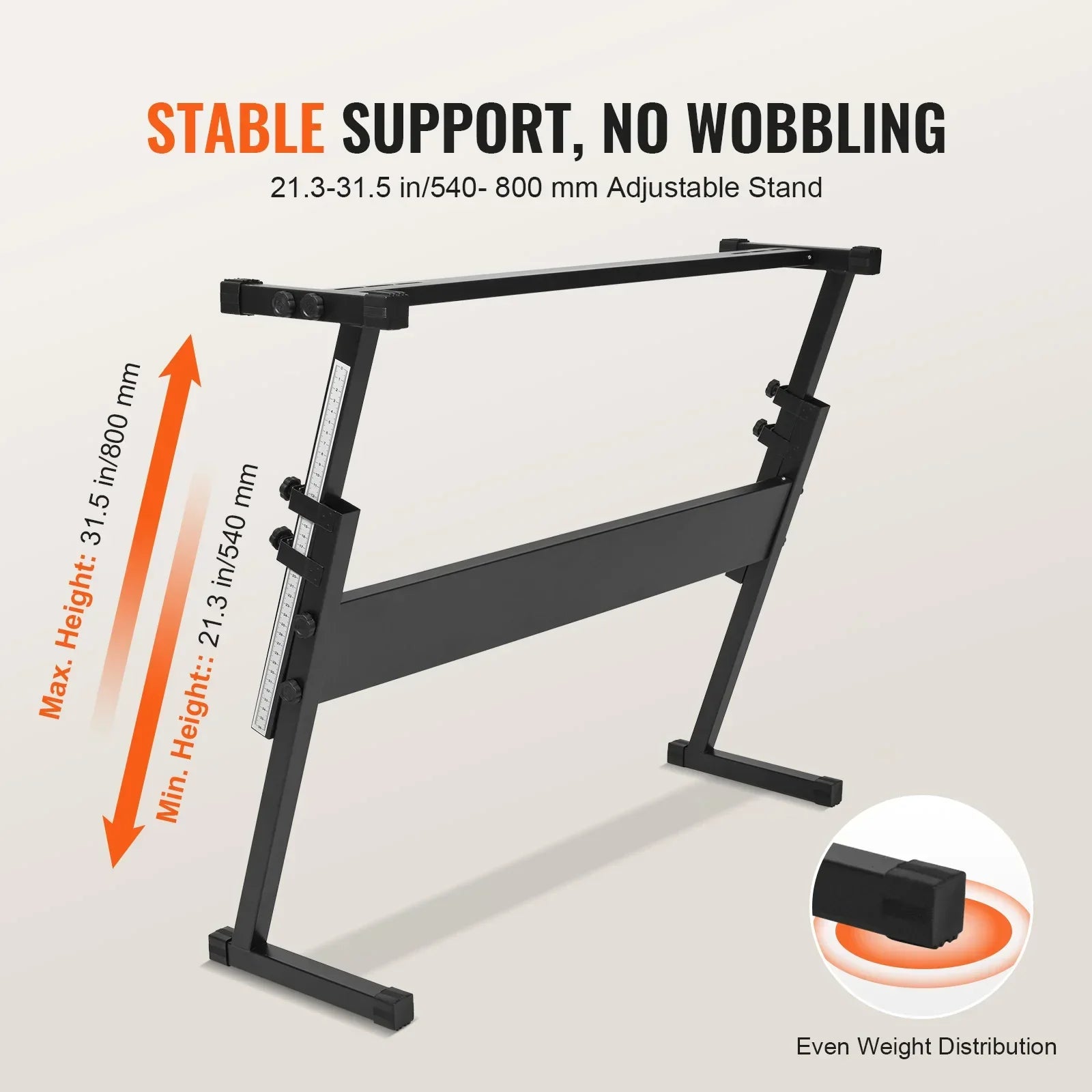 Black metal keyboard stand with adjustable height 21.3 to 31.5 inches stable z-shaped design for foldable piano use