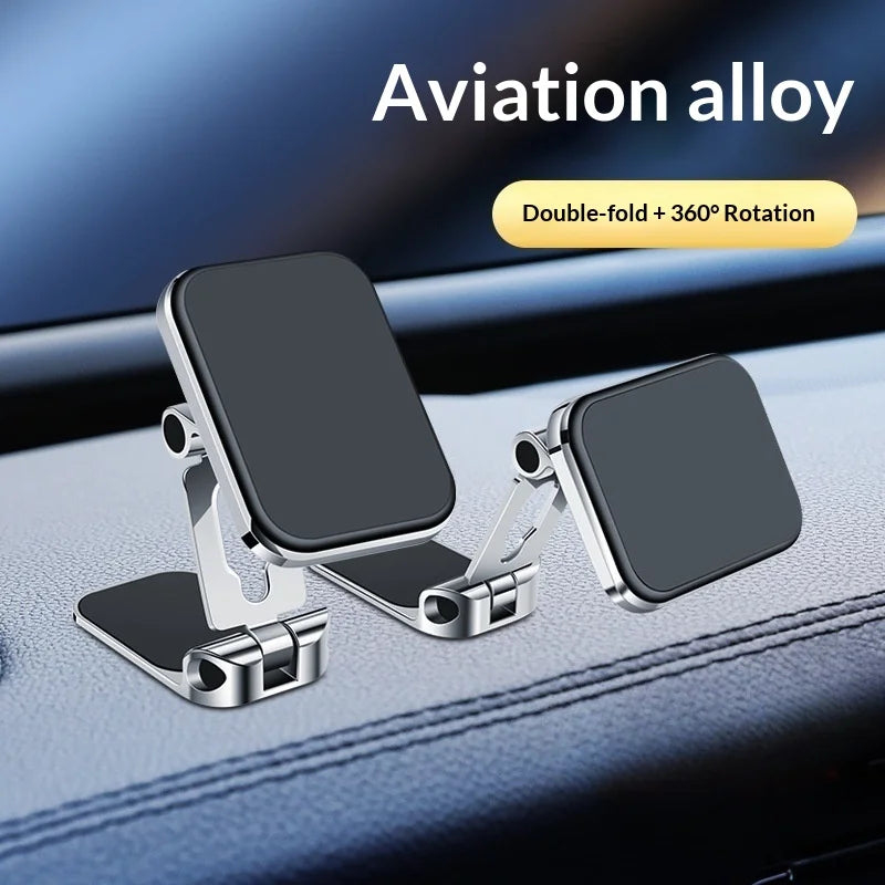 Silver aviation alloy suction type car phone holder with strong magnetic attraction and foldable air outlet design