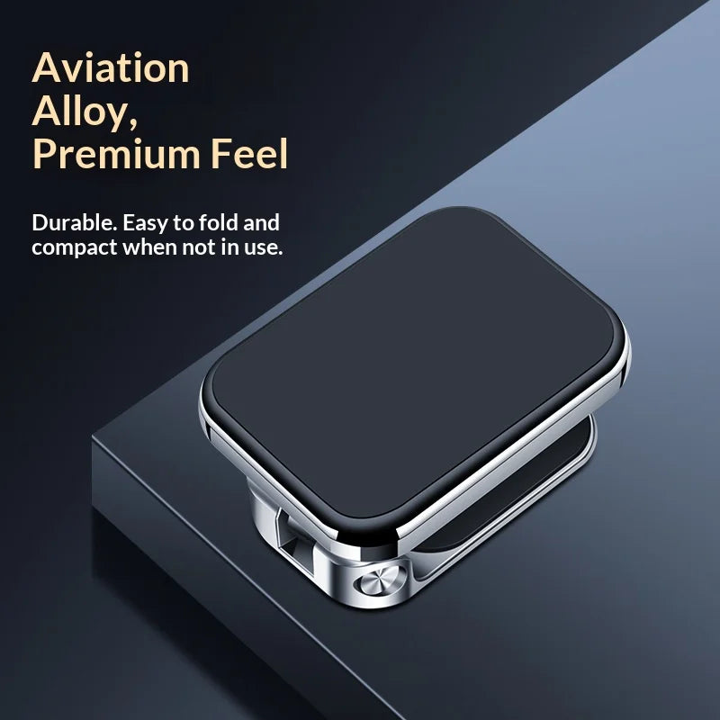 Silver aviation alloy suction type car mobile phone stand with strong magnetic attraction and foldable air outlet design