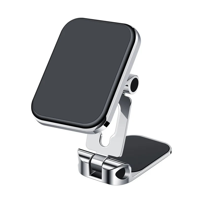 Silver suction type car mobile phone stand with strong magnetic attraction and foldable air outlet black adhesive pads