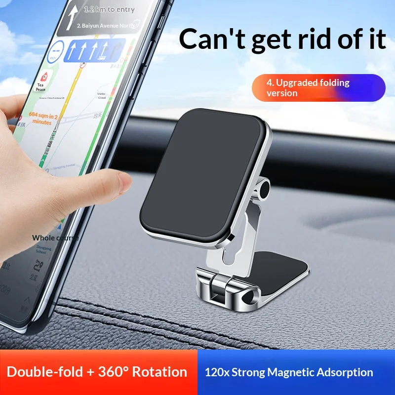 Silver magnetic suction type car phone holder with strong magnetic attraction foldable air outlet base and black adhesive
