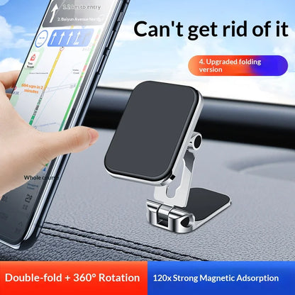 Silver magnetic suction type car phone holder with strong magnetic attraction foldable air outlet base and black adhesive