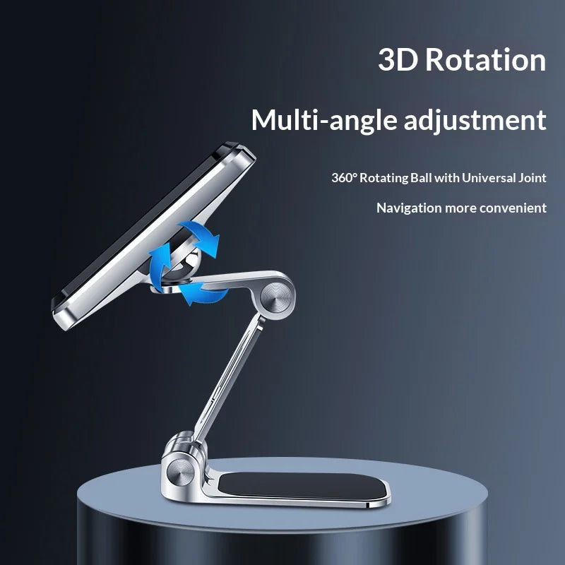 Silver metallic 3d rotating suction type car phone stand with strong magnetic attraction and foldable air outlet design