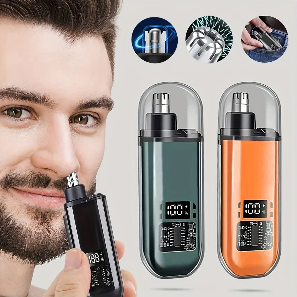 Black and silver usb charging nose hair trimmer with sleek ergonomic design clipper mini compact for men