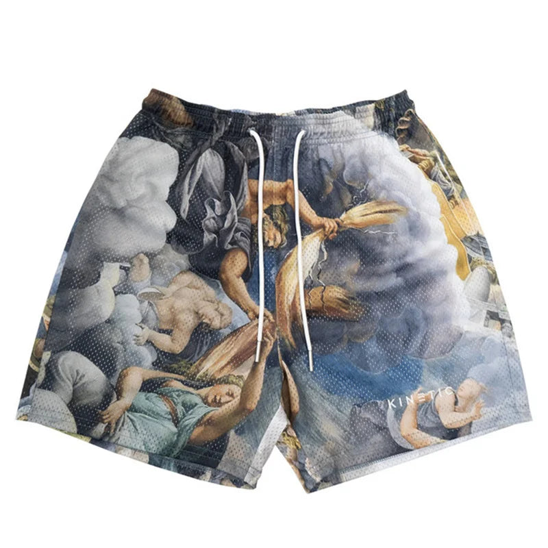 Men short pant rose design featuring street hip hop style with fitness polyester fast dry breathable fabric