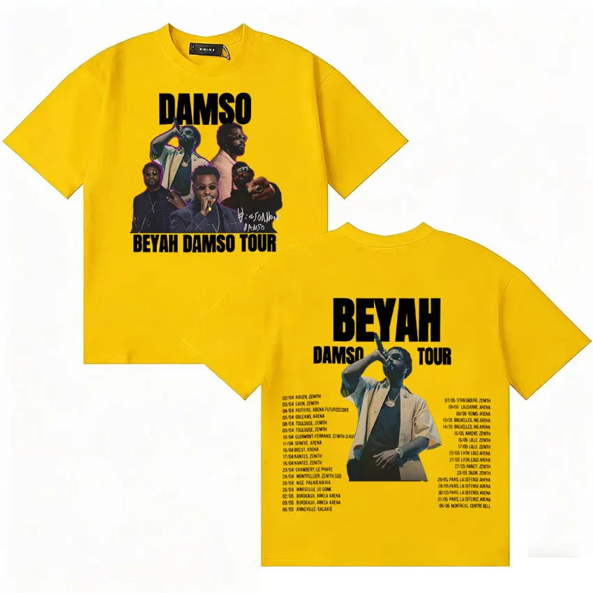 Bright yellow summer singer damso high quality streetwear t shirt with graphic print and streetwear double sided design
