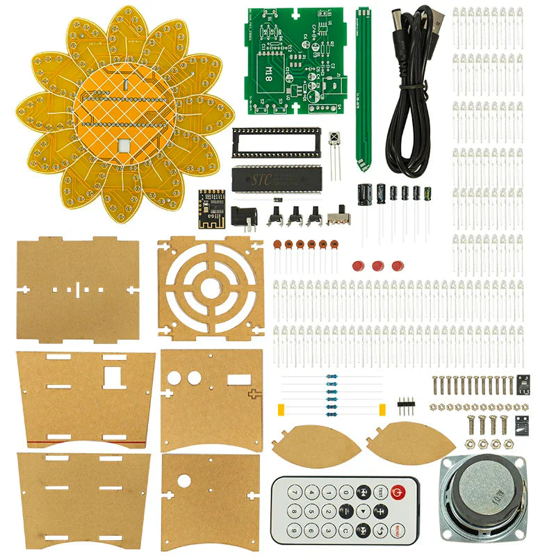 Yellow sunflower bluetooth sound led kit animation mode music spectrum diy electronic production parts