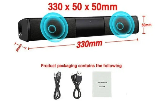 Black rectangular super powerful soundbar bluetooth speaker surround with two circular grilles and surround stereo home use