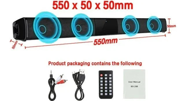 Black soundbar with four circular speakers featuring super powerful sound for bluetooth speaker surround stereo home use