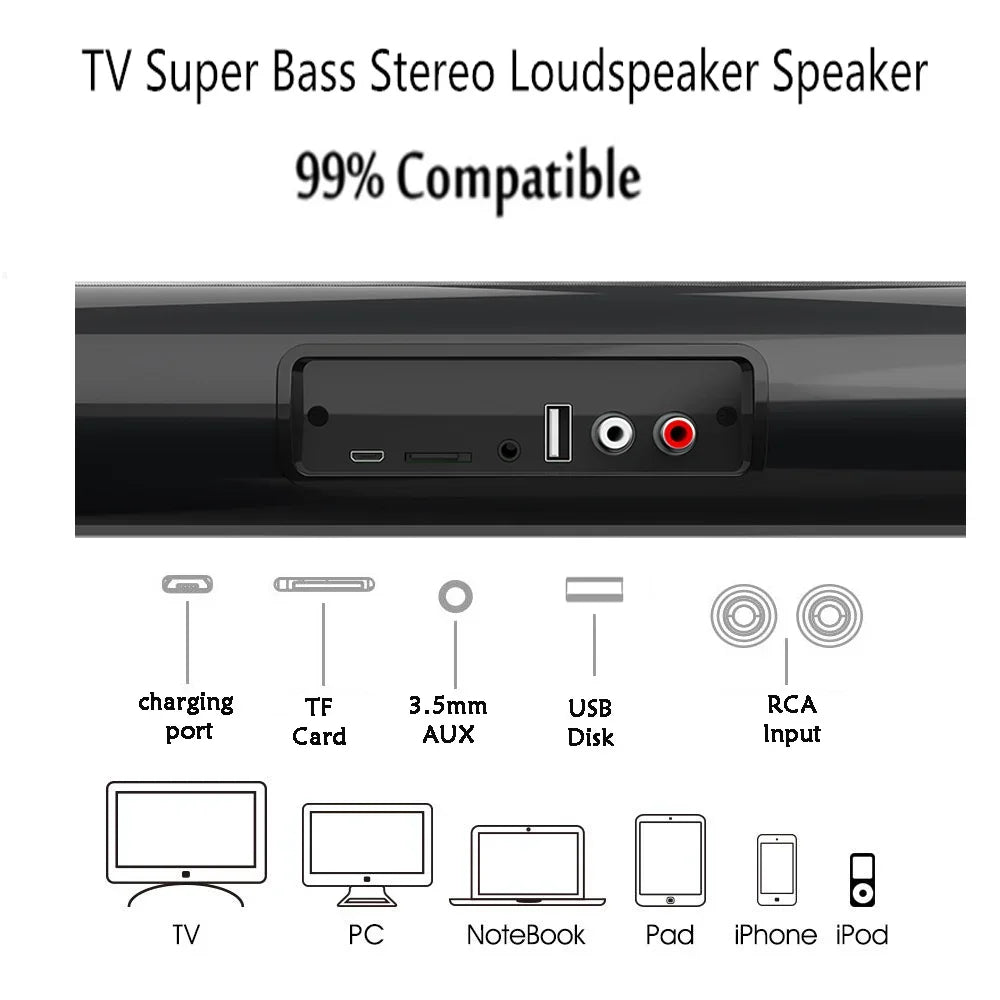 Black tv super bass stereo loudspeaker with usb aux rca ports for super powerful sound bluetooth speaker surround use