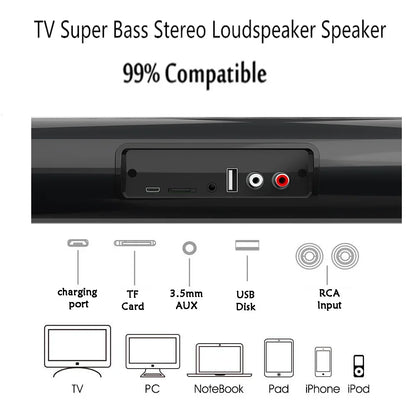 Black super bass stereo loudspeaker with multiple audio input ports including usb aux rca for tv pc and bluetooth version connectivity