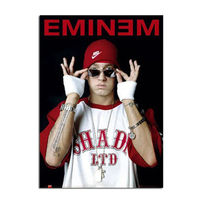 Super rapper Eminems poster featuring a red Nike cap with color change effect on black background for home decor