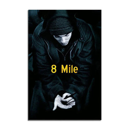Dark 8 mile movie poster with yellow text and man in black clothing on canvas for bedroom home decor with color change