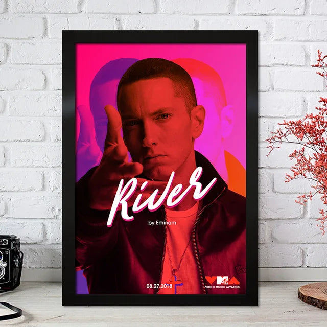Black-framed eminem poster with vibrant pink and purple color change gradient for bedroom home decor wall art