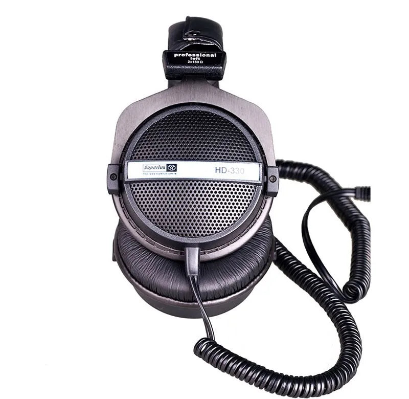 Black and silver superlux hd-330 audiophile hifi stereo headphone with semi-open dynamic clear sound soft earmuff design