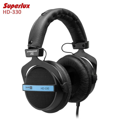 Black superlux hd-330 audiophile hifi stereo headphones with semi-open dynamic clear sound soft earmuff and padded leather headband