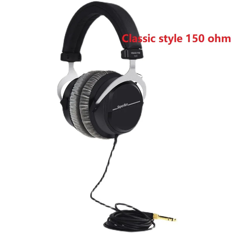 Black and silver Superlux HD660PRO professional studio closed-back headphones with padded earcups for recording monitoring broadcast