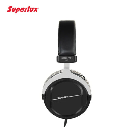 Superlux hd660pro professional studio closed-back dynamic headphones with black silver padded headband for recording monitoring broadcast