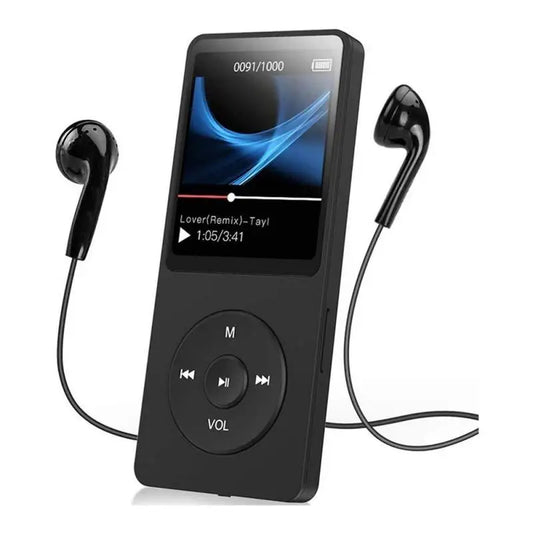 Black rectangular lossless music player with touchscreen display and control buttons supporting player fm radio and radio recorder sport