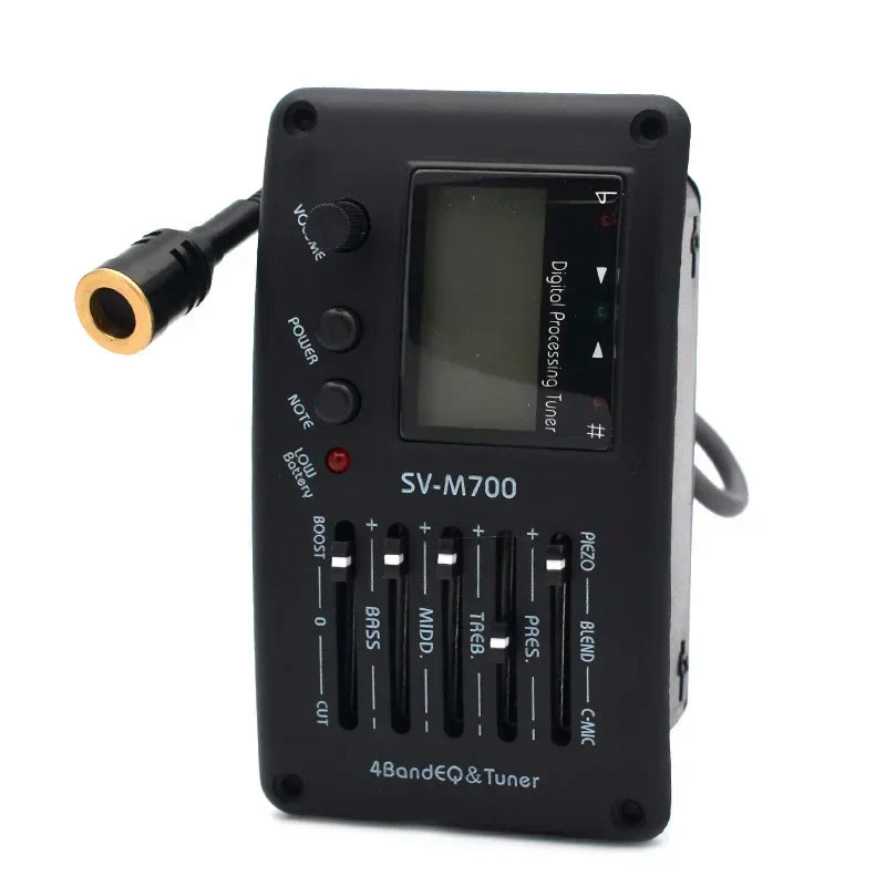 Black sv-m700 4 band guitar eq equalizer with tuner and micro phone guitar pickup featuring digital display and audio controls