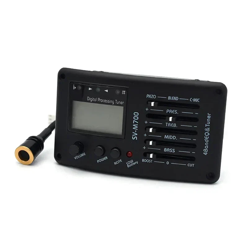 Black sv-m700 guitar eq equalizer with 4-band acoustic tuner micro phone guitar pickup and digital control knobs