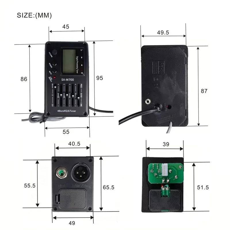 Black sv-m700 guitar eq equalizer with digital tuner display and multiple control knobs for micro phone guitar use