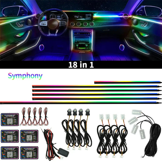 Symphony 18in1 car ambient light colorful led neon rainbow acrylic light strip with multiple color options and controllers