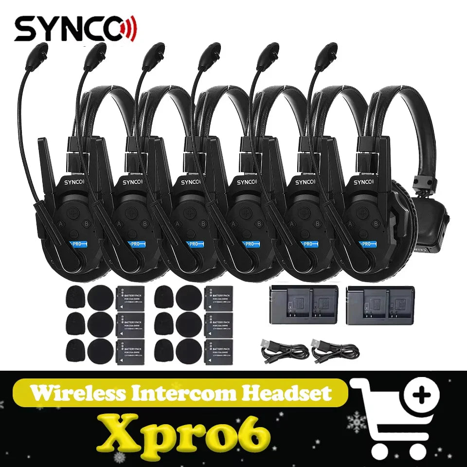 Black synco xtalk xpro6 teamwork communication headset with adjustable headband and microphone for remote wireless use