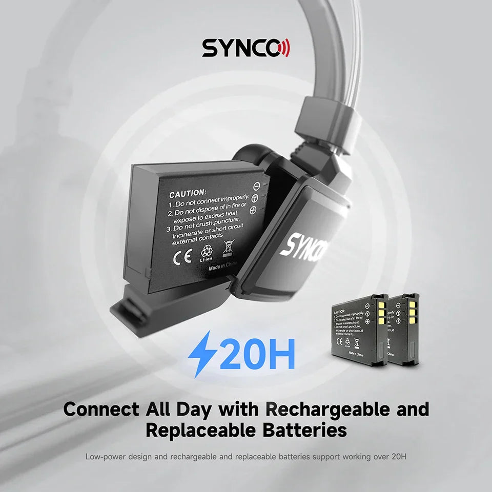 Black synco xtalk xpro6 rechargeable battery pack with two batteries for teamwork communication headset remote wireless use