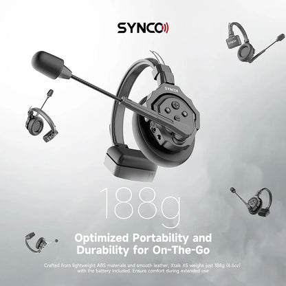 Black synco xtalk xpro6 teamwork communication headset with flexible microphone lightweight abs remote wireless control