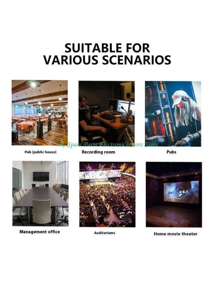 Collage showing sz portable 10 channel mixing console in various indoor settings for networking live broadcast karaoke use