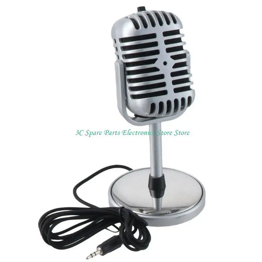 Vintage-style silver professional condenser microphone with chrome finish and classic grille for microphone mic studio use