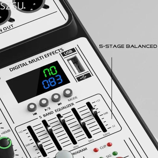 White and black szsu audios 4channel digital audio mixer with green led and multi effects for recording equipment headphone monitoring