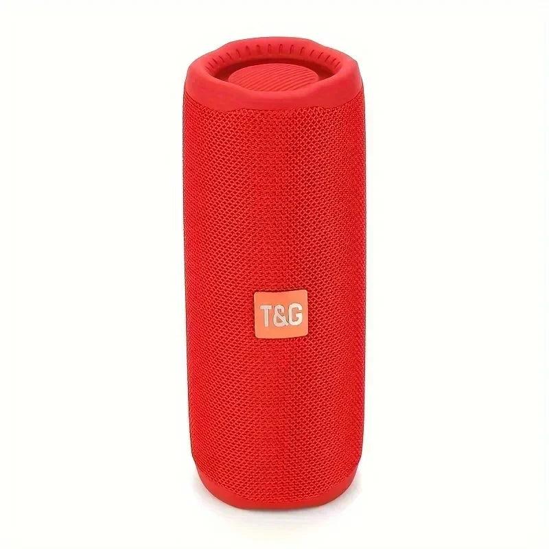 Red tg365 portable bluetooth speaker with textured fabric and circular grille is a wireless subwoofer waterproof boombox