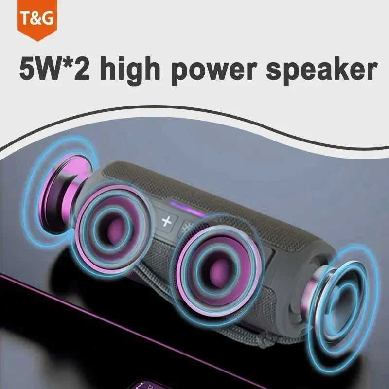 Black and gray tg365 portable bluetooth speaker with dual 5w wireless subwoofer waterproof for outdoor use