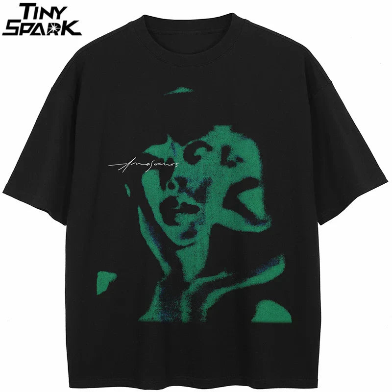 Black short-sleeved shirt cotton hipster featuring a bold green streetwear soulmate graphic for black hip hop fashion