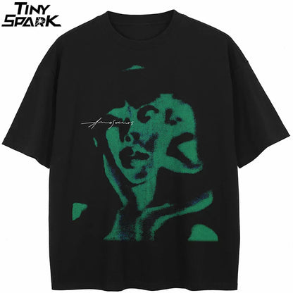 Black short-sleeved shirt cotton hipster featuring a bold green streetwear soulmate graphic for black hip hop fashion
