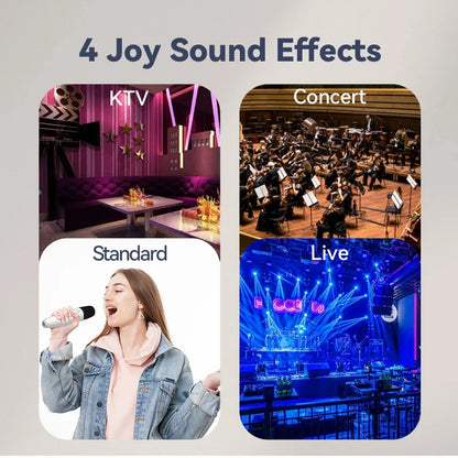 The t1-тесла rechargeable caraoke mic with usb-a and usb-c receiver plug shown in ktv, concert, and standard use scenes