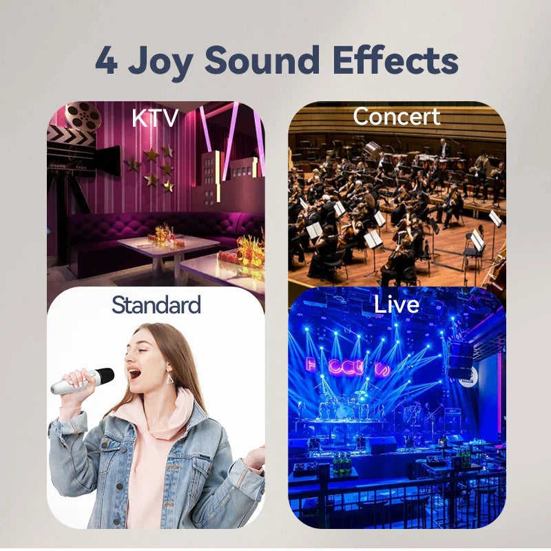 Image showing a rechargeable caraoke mic with usb-a and usb-c receiver plug used in ktv, concert, and standard singing settings