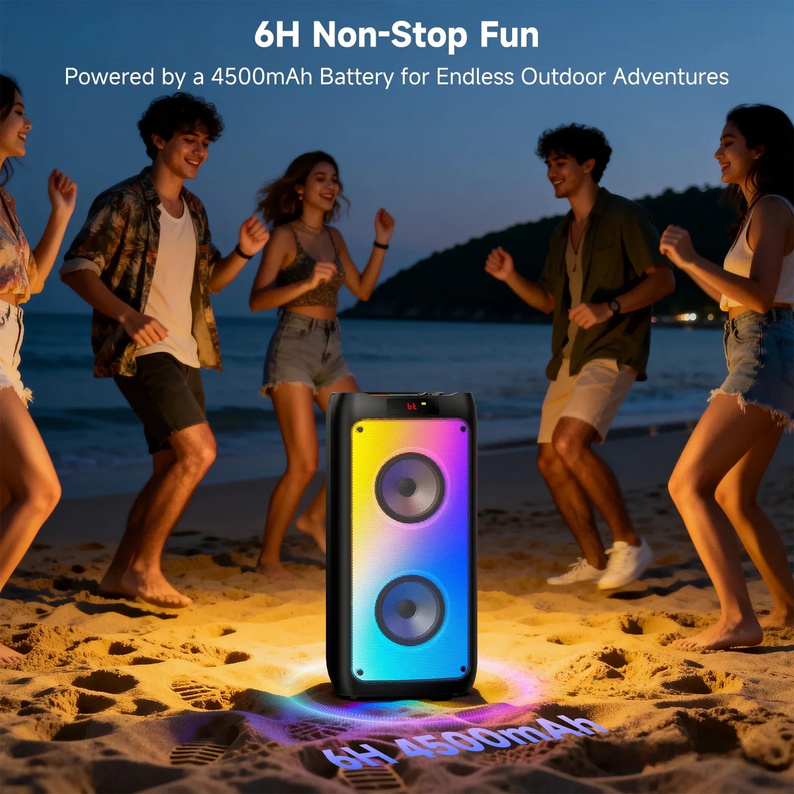 Black rectangular t10-tkaraoke machine with2wireless microphones portable bluetooth speaker with rainbow led disco lights