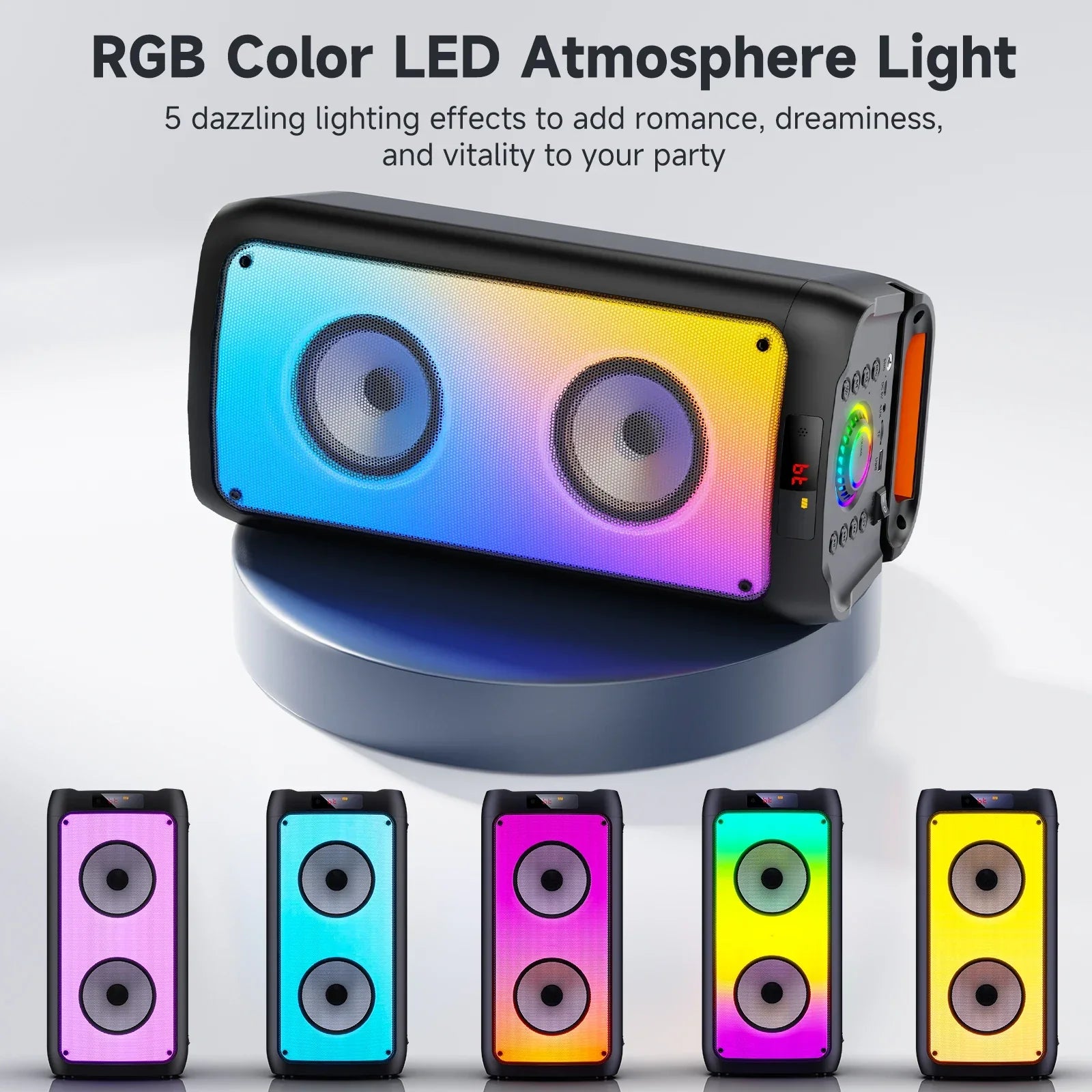 Black rectangular t10-tkaraoke machine with2wireless microphones portable bluetooth speaker with colorful disco lights