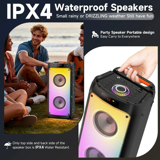 Black portable bluetooth speaker t10-tkaraoke machine with vibrant disco lights and handle for easy carrying